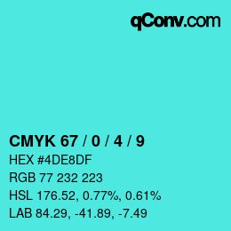 Code couleur: CMYK 67 / 0 / 4 / 9 | qconv.com