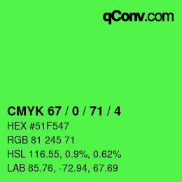 Farbcode: CMYK 67 / 0 / 71 / 4 | qconv.com