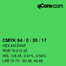 カラーコード: CMYK 64 / 0 / 55 / 17 | qconv.com