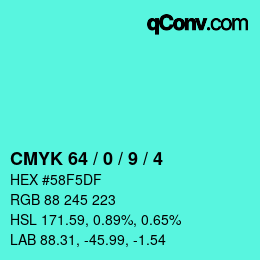 Código de color: CMYK 64 / 0 / 9 / 4 | qconv.com