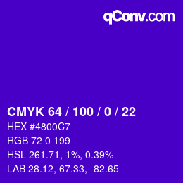 Farbcode: CMYK 64 / 100 / 0 / 22 | qconv.com