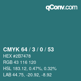 Code couleur: CMYK 64 / 3 / 0 / 53 | qconv.com