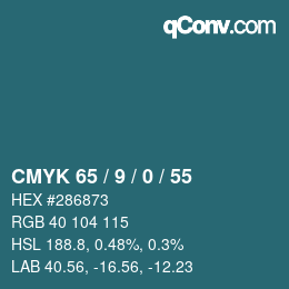 Code couleur: CMYK 65 / 9 / 0 / 55 | qconv.com