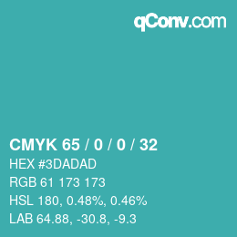 Code couleur: CMYK 65 / 0 / 0 / 32 | qconv.com