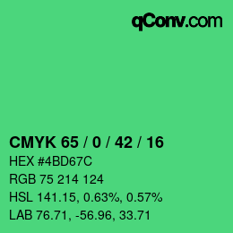 Farbcode: CMYK 65 / 0 / 42 / 16 | qconv.com