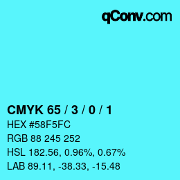 Code couleur: CMYK 65 / 3 / 0 / 1 | qconv.com