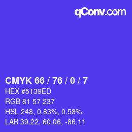 カラーコード: CMYK 66 / 76 / 0 / 7 | qconv.com