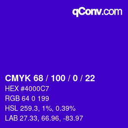 Color code: CMYK 68 / 100 / 0 / 22 | qconv.com