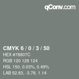 Farbcode: CMYK 6 / 0 / 3 / 50 | qconv.com