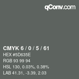 Farbcode: CMYK 6 / 0 / 5 / 61 | qconv.com