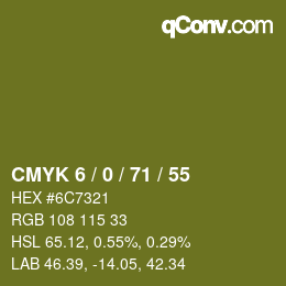 Code couleur: CMYK 6 / 0 / 71 / 55 | qconv.com