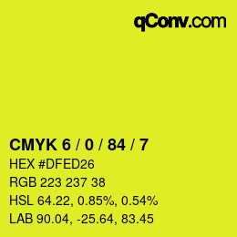 Farbcode: CMYK 6 / 0 / 84 / 7 | qconv.com