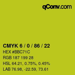 Code couleur: CMYK 6 / 0 / 86 / 22 | qconv.com