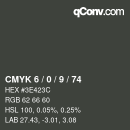 Farbcode: CMYK 6 / 0 / 9 / 74 | qconv.com