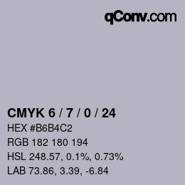 Code couleur: CMYK 6 / 7 / 0 / 24 | qconv.com