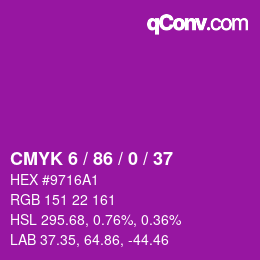 Code couleur: CMYK 6 / 86 / 0 / 37 | qconv.com