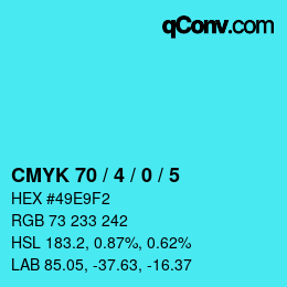 Code couleur: CMYK 70 / 4 / 0 / 5 | qconv.com