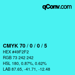 Code couleur: CMYK 70 / 0 / 0 / 5 | qconv.com