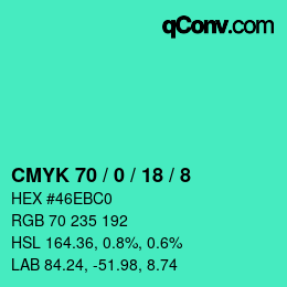 Farbcode: CMYK 70 / 0 / 18 / 8 | qconv.com