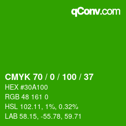 カラーコード: CMYK 70 / 0 / 100 / 37 | qconv.com