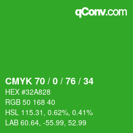 Color code: CMYK 70 / 0 / 76 / 34 | qconv.com