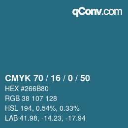 Farbcode: CMYK 70 / 16 / 0 / 50 | qconv.com