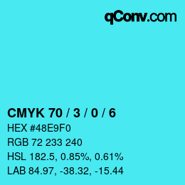 Code couleur: CMYK 70 / 3 / 0 / 6 | qconv.com