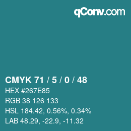 Code couleur: CMYK 71 / 5 / 0 / 48 | qconv.com