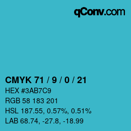 Color code: CMYK 71 / 9 / 0 / 21 | qconv.com