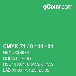 Code couleur: CMYK 71 / 0 / 44 / 31 | qconv.com