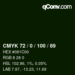 Código de color: CMYK 72 / 0 / 100 / 89 | qconv.com