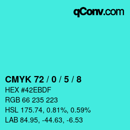 Code couleur: CMYK 72 / 0 / 5 / 8 | qconv.com