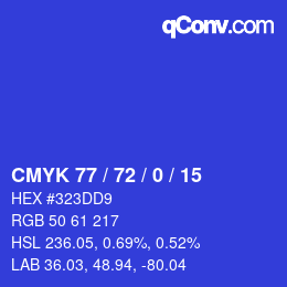 Color code: CMYK 77 / 72 / 0 / 15 | qconv.com