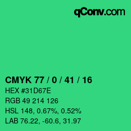 Código de color: CMYK 77 / 0 / 41 / 16 | qconv.com