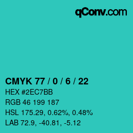 カラーコード: CMYK 77 / 0 / 6 / 22 | qconv.com