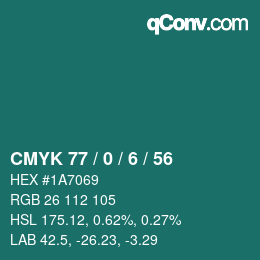Color code: CMYK 77 / 0 / 6 / 56 | qconv.com