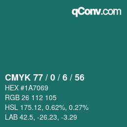 Color code: CMYK 77 / 0 / 6 / 56 | qconv.com