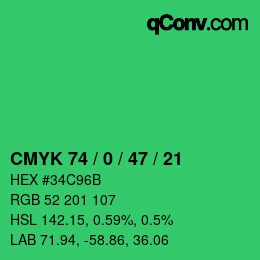 Code couleur: CMYK 74 / 0 / 47 / 21 | qconv.com