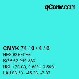 Code couleur: CMYK 74 / 0 / 4 / 6 | qconv.com