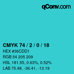 カラーコード: CMYK 74 / 2 / 0 / 18 | qconv.com