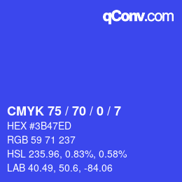 カラーコード: CMYK 75 / 70 / 0 / 7 | qconv.com