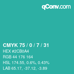 Code couleur: CMYK 75 / 0 / 7 / 31 | qconv.com