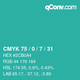 Code couleur: CMYK 75 / 0 / 7 / 31 | qconv.com