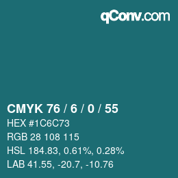 Code couleur: CMYK 76 / 6 / 0 / 55 | qconv.com