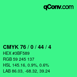 カラーコード: CMYK 76 / 0 / 44 / 4 | qconv.com