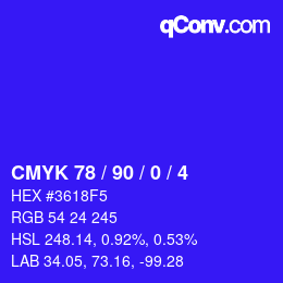 Code couleur: CMYK 78 / 90 / 0 / 4 | qconv.com