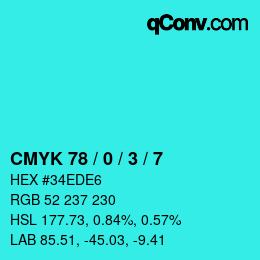 Code couleur: CMYK 78 / 0 / 3 / 7 | qconv.com