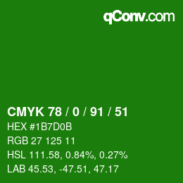 Color code: CMYK 78 / 0 / 91 / 51 | qconv.com