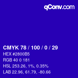 Farbcode: CMYK 78 / 100 / 0 / 29 | qconv.com