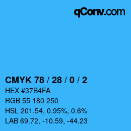 Code couleur: CMYK 78 / 28 / 0 / 2 | qconv.com